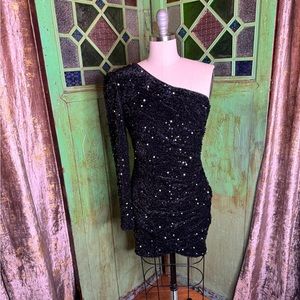 Velvet & Sequin Little Black Dress